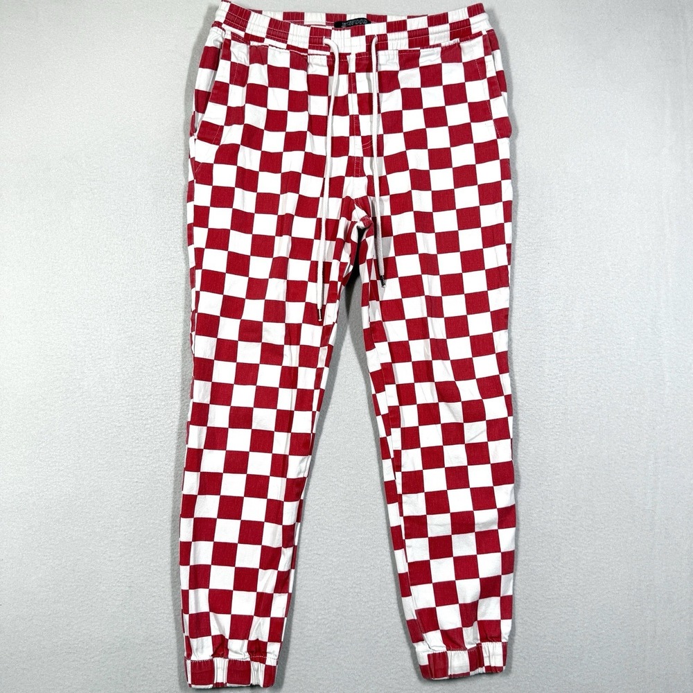 Elwood Pants Medium Red White Checkered Drawstring Jogger Y2K Streetwear Check